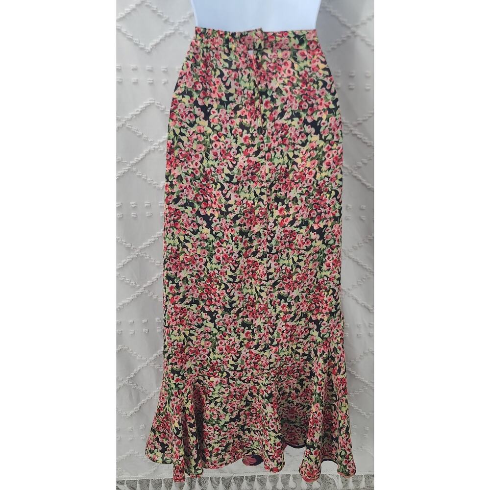 Vintage Boho Chic Maxi skirt Christopher Banks reversible floral office SZ L - Picture 2 of 11